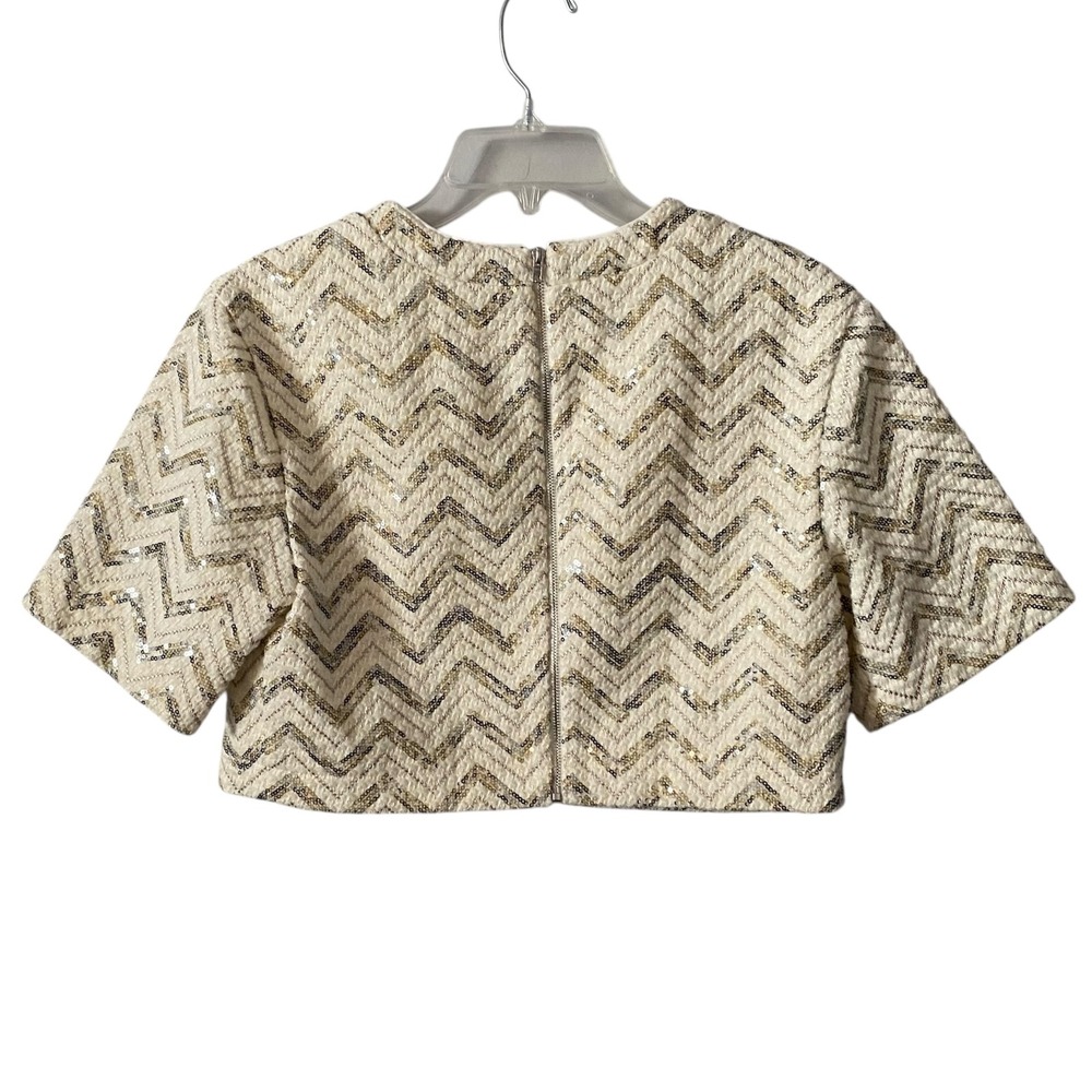 Storia Anthropologie Textured Chevron Sequin Crop Top Zippered Back Size Small - Picture 2 of 4